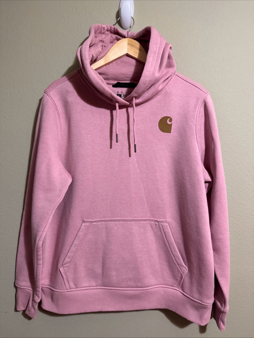 Carhartt Women’s Pink Relaxed Fit Hoodie Logo Sleeve Sweatshirt Large 12-14 - Picture 2 of 6